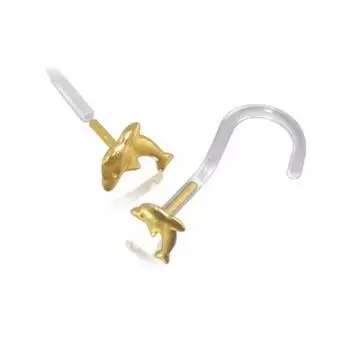 Золотое украшение для пирсинга носа с винтом из биопластового золота 14 карат в форме головы дельфина