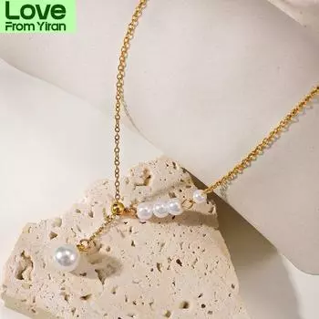 Золотое жемчужное модное ожерелье с подвеской, женское модное простое ожерелье из бисера, нержавеющая сталь, ретро-ювелирные изделия, изысканный подарок для вечеринки золотой