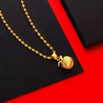 Золотого цвета маленькое яблоко кулон ожерелье женская мода дизайн смысл подарок ювелирные изделия 40CM золотой