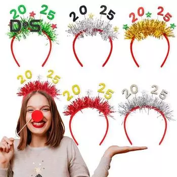 Золотой 2025 Новый Год Повязка На Голову Вечеринка Свадьба Сцена Головной Убор Праздничный Костюм Аксессуар Для Волос Для Женщин Девочек серебряный