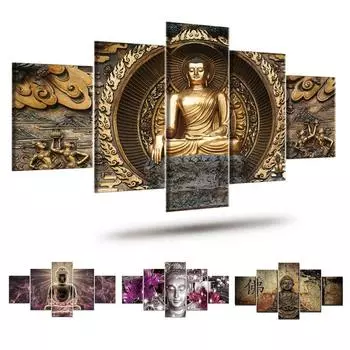 Золотой абстрактный Будда религиозные 5 шт. настенное искусство холст плакат картины для гостиной домашний декор картины украшения 20x35 20x45 20x55cm