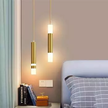 Золотой акриловый цилиндрический подвесной светильник с длинной трубкой, светодиодный подвесной светильник для столовой, спальни, ресторана, бара, стойки, подвесной светильник Warm White 3000K