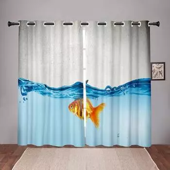 Золотой аквариум с рыбками, животными, океаном, пляжем, шахматная доска, занавески для окон, детская спальня, гостиная, холл, декор кухни, занавеска W50 X H130(CM)X2&Hook