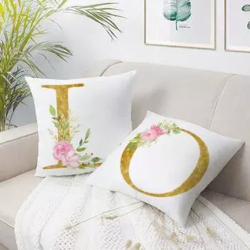 Золотой алфавит цветы AZ наволочка для подушки Чехлы для домашнего декора Наволочка для дивана Офис Гостиная Декоративная наволочка 450mm*450mm