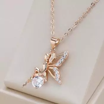 Золотой ангел кулон ожерелье микро инкрустация циркон женские модные украшения классические аксессуары для вечеринок