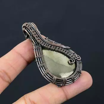 Золотой апачский пирит, драгоценный камень, чистая медная проволока, обернутая подвеской ручной работы, ювелирные изделия 2.56 Inches золотистый