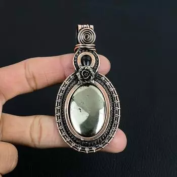 Золотой апачский пирит, драгоценный камень, чистая медная проволока, уникальный ювелирный кулон ручной работы 3.35 Inches золотистый