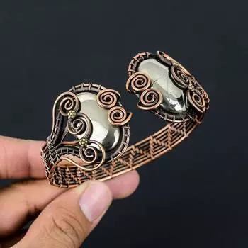 Золотой апачский пирит драгоценный камень чистая медная проволока обернутая вручную манжета / браслет регулируемые ювелирные изделия Adjustable золотистый