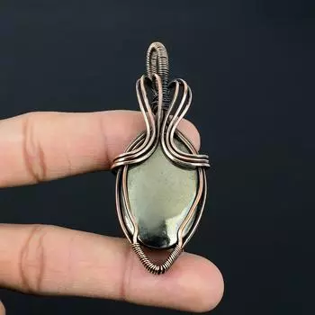 Золотой апачский пирит, драгоценный камень, чистая медная проволока, уникальный ювелирный кулон ручной работы 2.56 Inches золотистый