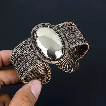 Золотой апачский пирит драгоценный камень чистая медная проволока обернутая вручную манжета / браслет регулируемые ювелирные изделия Adjustable золотистый