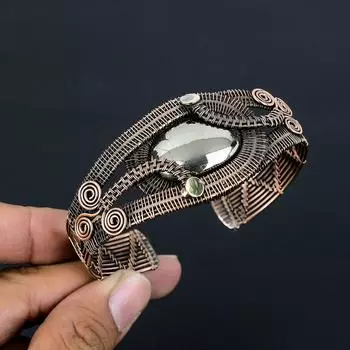 Золотой апачский пирит, драгоценный камень, чистая медная проволока, завернутая в манжеты/браслет ручной работы, ювелирные изделия Adjustable золотистый