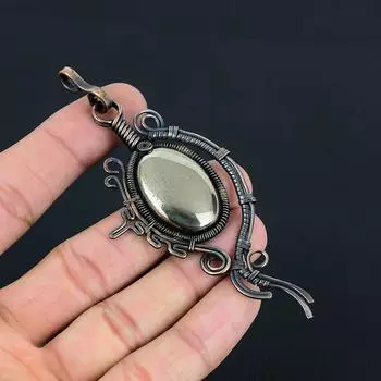 Золотой апачский пирит, драгоценный камень, кулон ручной работы из чистой медной проволоки, ювелирное изделие для любви 4.13 Inches золотистый