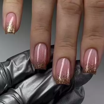 Золотой блеск постепенное изменение нейл-арта короткий европейский квадратный повторяющийся накладной ноготь простая горячая пленка для ногтей