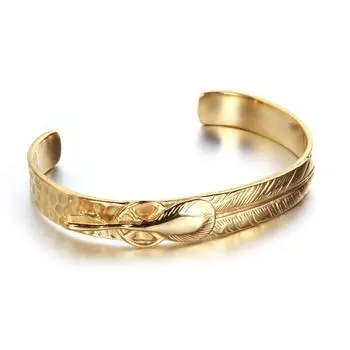 Золотой браслет из нержавеющей стали с полым цветком, тотемным крестом и перьями, модные украшения