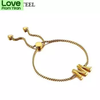 Золотой браслет с буквами в стиле бамбука для женщин, регулируемые браслеты из нержавеющей стали