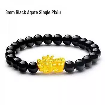 Золотой браслет с бусинами Пиксю с мантрой шести слогов