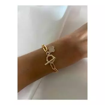 Золотой браслет с перламутровым клевером