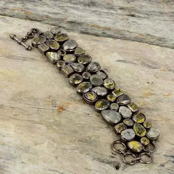 Золотой браслет с рутилом, гальванический медный браслет, регулируемый браслет-цепочка, браслет с цитрином, ювелирные изделия ручной работы из настоящего драгоценного камня, свадебный подарок