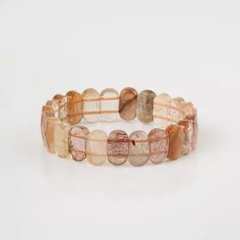 Золотой браслет широкой огранки из натурального камня с рутилом и кварцем