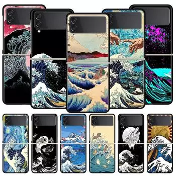 Золотой чехол для телефона Great Wave Kanagawa Surf для Samsung Galaxy Z Flip 3 4 5, черный складной жесткий защитный чехол для мобильного телефона Samsung Z Flip