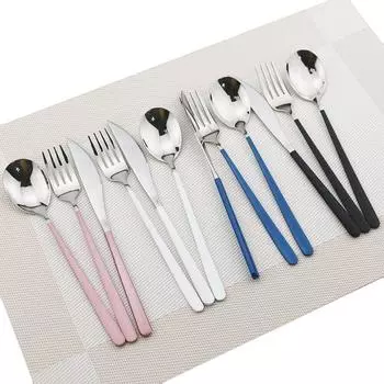 Золотой, черный набор столовых приборов, набор столовых приборов из нержавеющей стали, красочный набор столовых приборов, нож, ложка, вилка, обеденный набор, кухонные аксессуары чёрный/серебряный