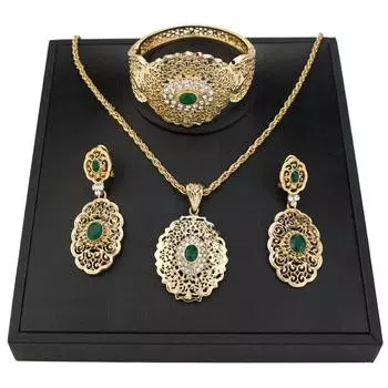 Золотой цвет, арабские комплекты ювелирных изделий для невесты, ювелирные изделия, полые женские серьги, браслет, ожерелье, наборы свадебных украшений оранжевый