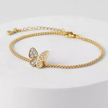 Золотой цвет бабочка циркон браслет для женщин медные старинные элегантные ювелирные изделия золотой