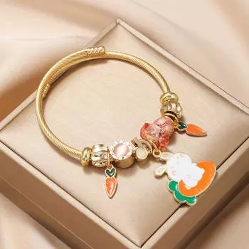 Золотой цвет DIY Открытый браслет Свежий и милый морковный кролик Розовая девушка Ручная работа
