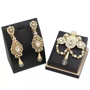 Золотой цвет невесты, свадебный комплект украшений, женская брошь, серьги, булавки, полый цветок, хрустальная брошь белый