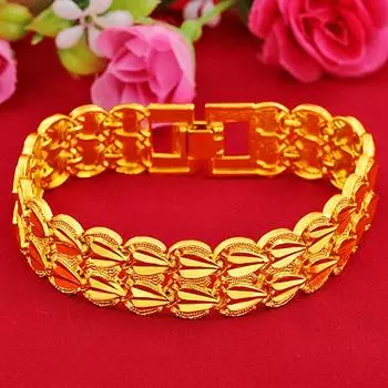 Золотой цвет, новая мода, мужские часы, цепочка, ювелирные изделия, квадратная пряжка, широкий браслет 21cm золотой