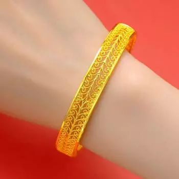 Золотой цвет, новый открытый полый браслет, расширенный женский винтажный стиль, резной шелковый браслет one size золотой