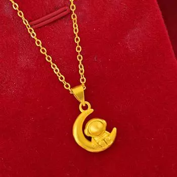 Золотой цвет новый переводной бисер астронавт летающий кулон мужской ожерелье астронавта ювелирные изделия своими руками 40CM золотой