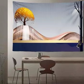 Золотой Цвет Пейзаж Картина Гобелен Настенный Гобелен Стиль Пляжное Полотенце Пикник Матрас Матрас Эстетика Комнаты Домашний Декор 100X75CM