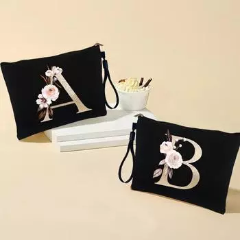 Золотой цвет с буквенным принтом, черная косметичка, женские сумки-органайзер, косметичка, детские дорожные наборы туалетных принадлежностей, подарки учителю, кошелек для монет