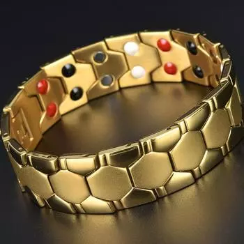 Золотой цвет 18 мм ширина 4 в 1 магнитный мужской браслет мужские украшения твердые мужские браслеты из нержавеющей стали 316L браслеты ювелирные изделия 19CM серебряный