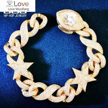 Золотой цвет звезда Майами кубинский браслет цепочка ювелирные изделия для мужчин и женщин Iced Out циркон хип-хоп рок ссылка 9inch розового золота