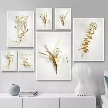 Золотой цветок, абстрактный растительный настенный плакат, скандинавская печать на холсте, картина, современное популярное искусство, украшение, картина, декор для гостиной 21*30cm No Frame