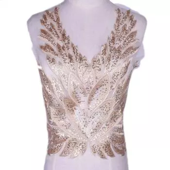 Золотой цветок кружевной ткани с отделкой лентой декольте воротник вышитая аппликация Вышивание ремесло свадебное платье одежда золотой