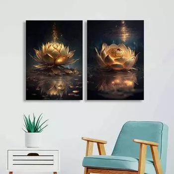 Золотой цветок лотоса, холст, живопись, буддийские принты, дзен, золотые цветочные постеры и принты для гостиной, крыльца, дома и офиса 21x30cm No Framed