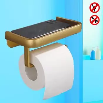 Золотой держатель для бумаги с полкой, алюминиевый матовый черный самоклеящийся держатель для туалетной бумаги, ванной, кухни, с полками для телефонов, держатель для салфеток