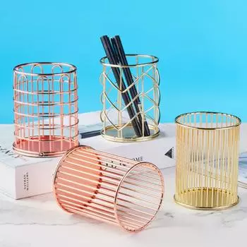 Золотой держатель для ручек, большой вместительный контейнер для ручек, органайзер для хранения косметических кистей, канцелярские принадлежности, аксессуары для стола, школьные принадлежности