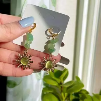 Золотой дизайн солнца с оранжевыми синтетическими драгоценными камнями, декор, висячие серьги, ювелирные изделия из сплава, элегантный стиль, модный женский подарок