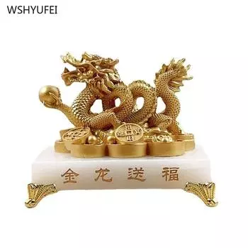 Золотой дракон Подарок Украшения в форме дракона Скульптура Поделки Гостиная Декор для дома Подарок на новоселье Аксессуары в стиле фен-шуй