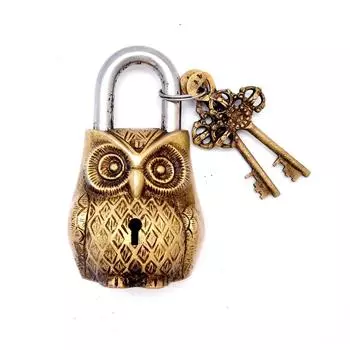 Золотой функциональный латунный замок с изображением совы с 2 ключами (Золотой, Стандартный) - Дверной замок