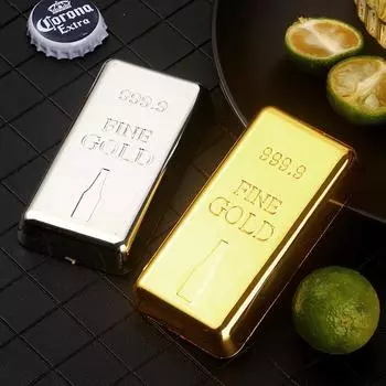 Золотой и Серебряный Магнитный Открыватель для Бутылок в виде Золотого Слитка - Дизайн Имитации Золотого Кирпича для Пивных Бутылок