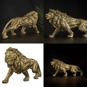 Золотой король лев смоляной орнамент домашний офис настольная статуя животного украшения аксессуары гостиная украшение дома