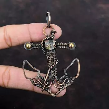 Золотой кулон с рутилом, медная проволока, кулон, кулон с драгоценным камнем, ювелирные изделия из проволочной обмотки, кулон ручной работы, медные украшения, подвеска с якорем для подарка