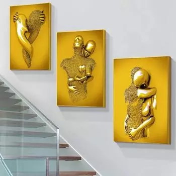 Золотой мальчик и нефритовая девочка, пара, металлический портрет, художественная картина маслом, плакат и эстамп, современное украшение для гостиной, стены 21cm30cm NoFrame