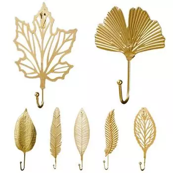 Золотой металлический крючок в форме листа, дверная стена, гардероб, вешалка для одежды, подвесной декор B