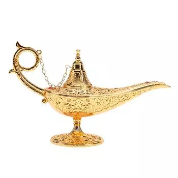 Золотой металлический резной полый светильник Legend Hollow Aladdin Magic Genie Lighting Pot Decor